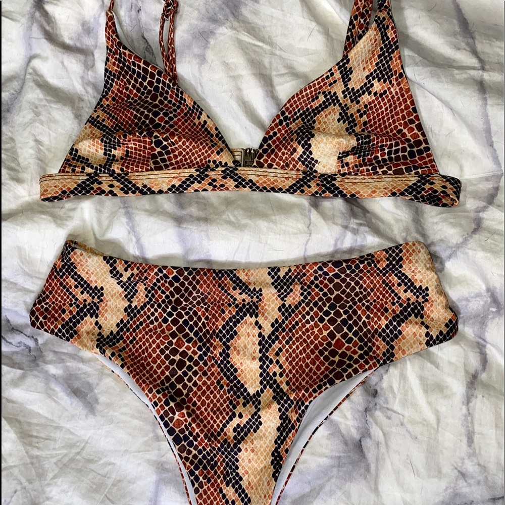 High waisted brown snake skin bikini